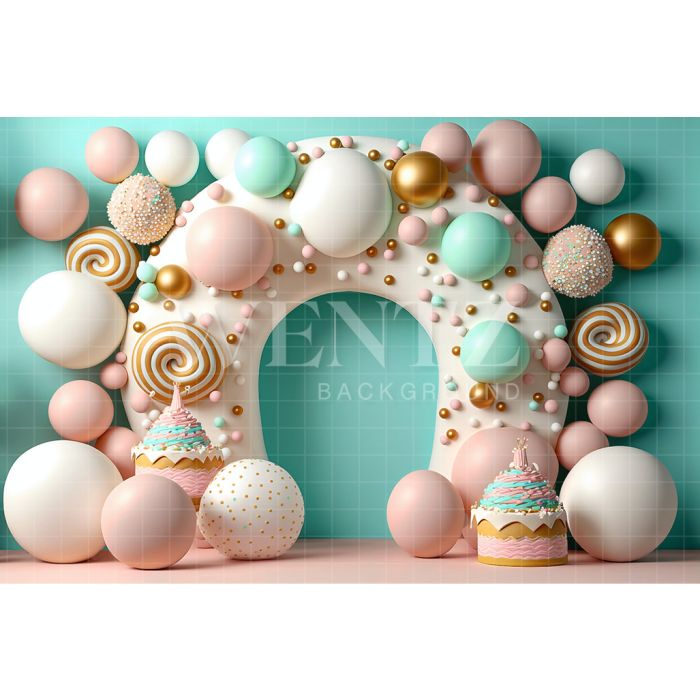 Fundo Fotográfico em Tecido Smash the Cake Balão Doces Candy Color / Backdrop 2662