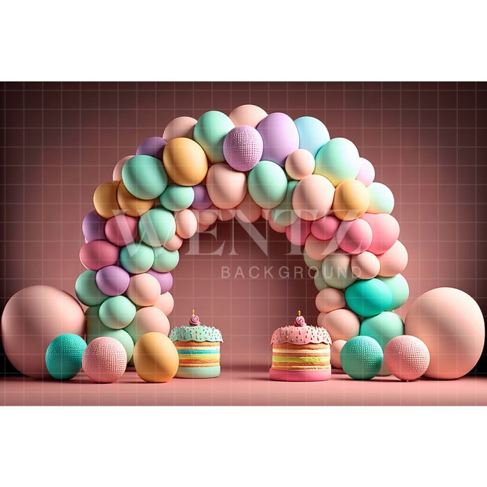 Fundo Fotográfico em Tecido Smash the Cake Balão Doces Coloridos / Backdrop 2677