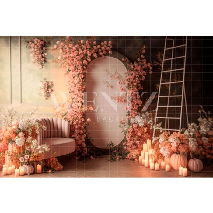 Fundo Fotográfico em Tecido Cenário de Outono com Flores / Backdrop 2937