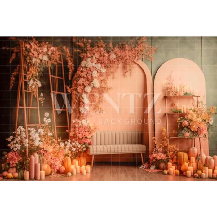 Fundo Fotográfico em Tecido Cenário de Outono com Flores / Backdrop 2940