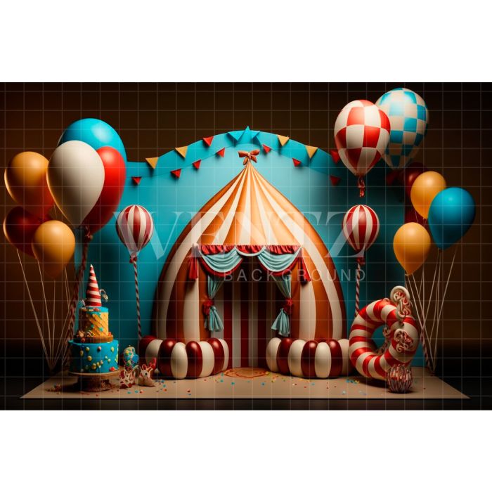 Fundo Fotográfico em Tecido Circo com Balões / Backdrop 2988