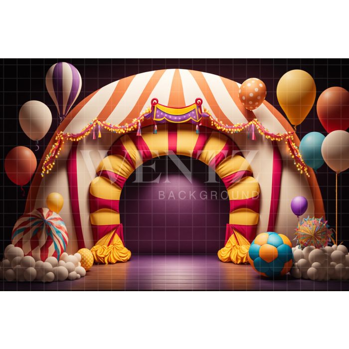 Fundo Fotográfico em Tecido Smash the Cake Circo com Balões / Backdrop 3018