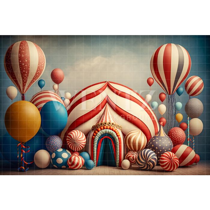 Fundo Fotográfico em Tecido Smash the Cake Circo com Balões / Backdrop 3019