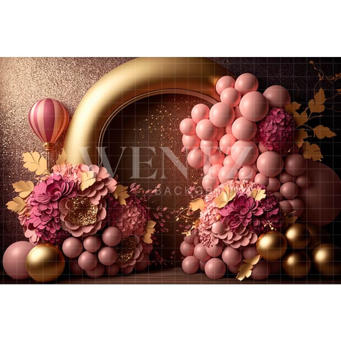 Fundo Fotográfico em Tecido Smash the Cake Glitter Rosa e Dourado / Backdrop 3194