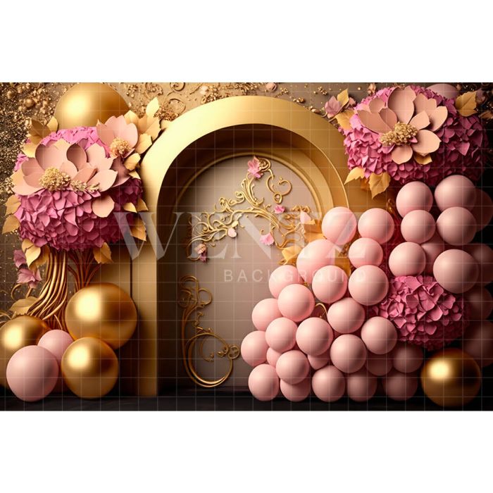 Fundo Fotográfico em Tecido Smash the Cake Glitter Rosa e Dourado / Backdrop 3195