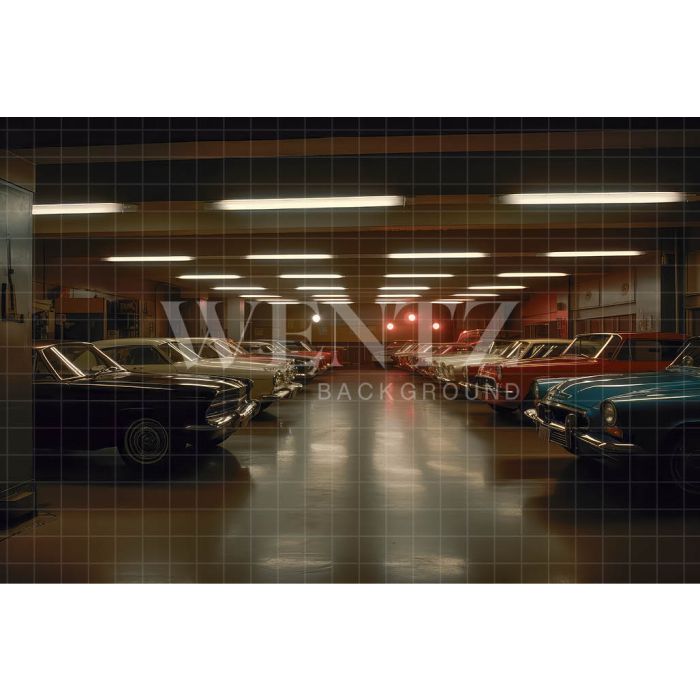 Fundo Fotográfico em Tecido Garagem com Carro Antigo / Backdrop 3266