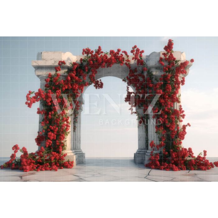 Fundo Fotográfico em Tecido Arco Grego com Flores / Backdrop 3614