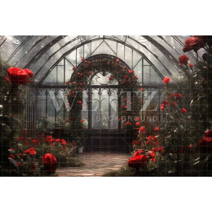 Fundo Fotográfico em Tecido Estufa de Rosas Vermelhas / Backdrop 3654