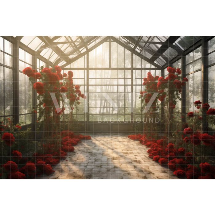 Fundo Fotográfico em Tecido Estufa de Rosas Vermelhas / Backdrop 3655