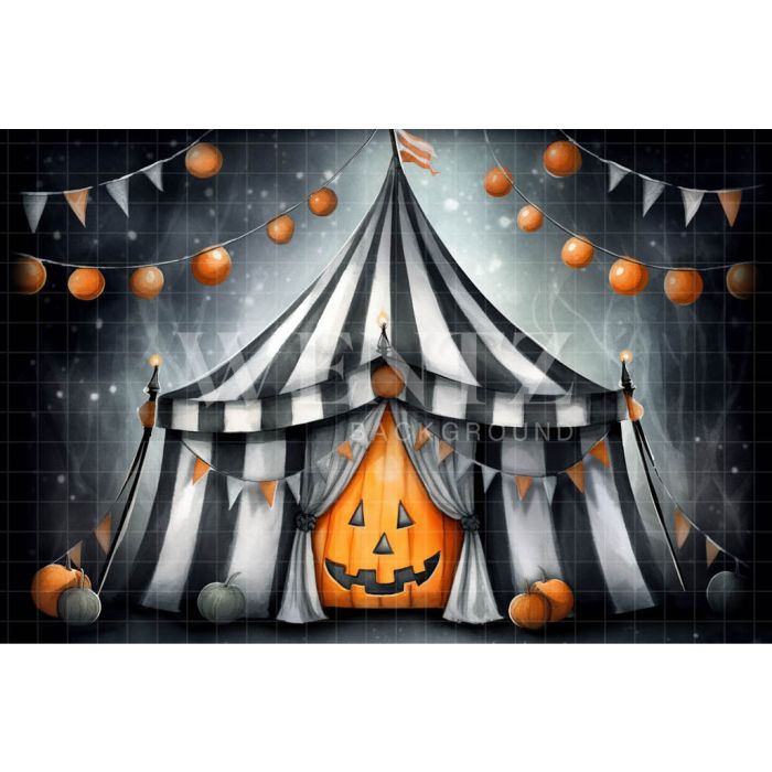 Fundo Fotográfico em Tecido Circo de Halloween Aquarela / Backdrop 3691