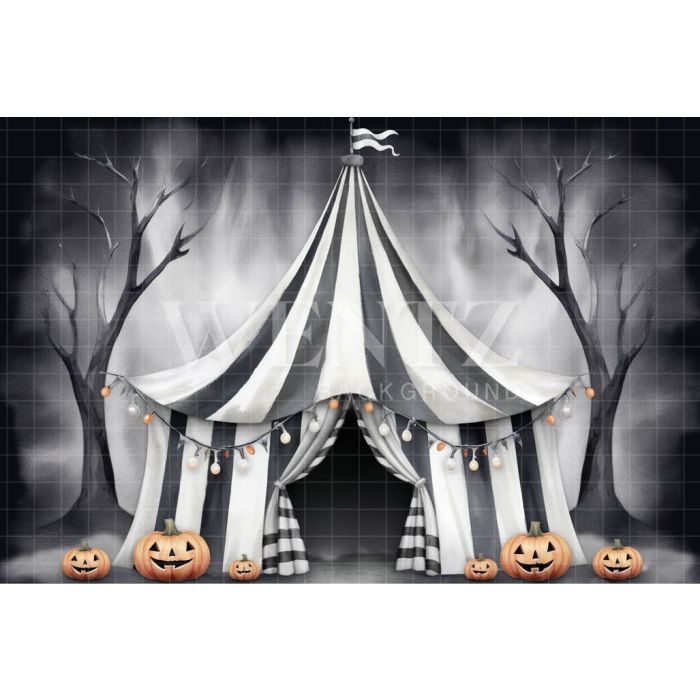 Fundo Fotográfico em Tecido Circo de Halloween Aquarela / Backdrop 3692