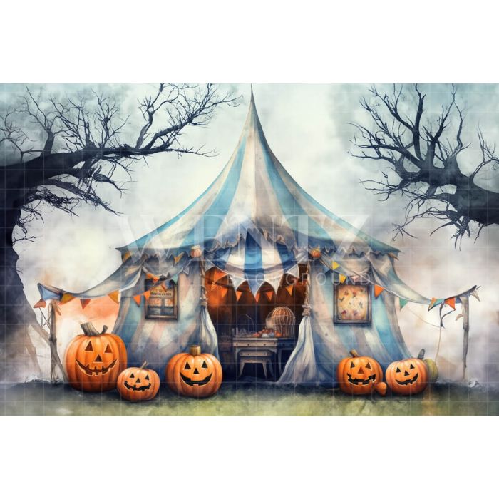 Fundo Fotográfico em Tecido Circo de Halloween Aquarela / Backdrop 3693