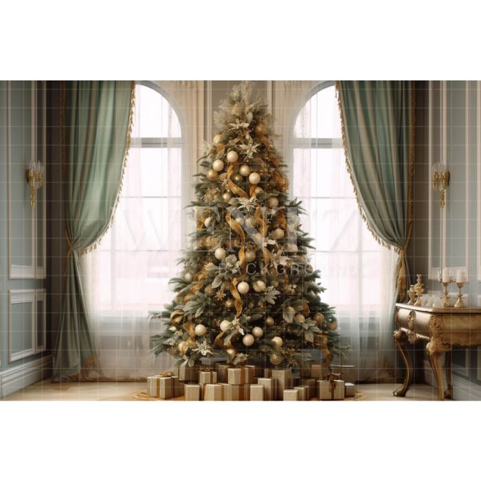 Fundo Fotográfico em Tecido Árvore de Natal Dourada / Backdrop 3926