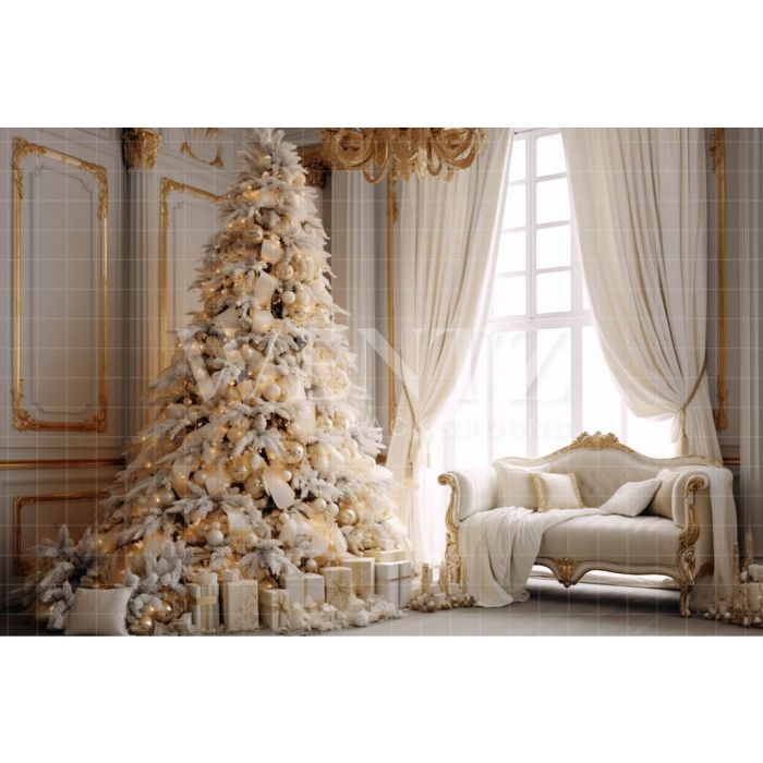 Fundo Fotográfico em Tecido Árvore de Natal Branca / Backdrop 3962