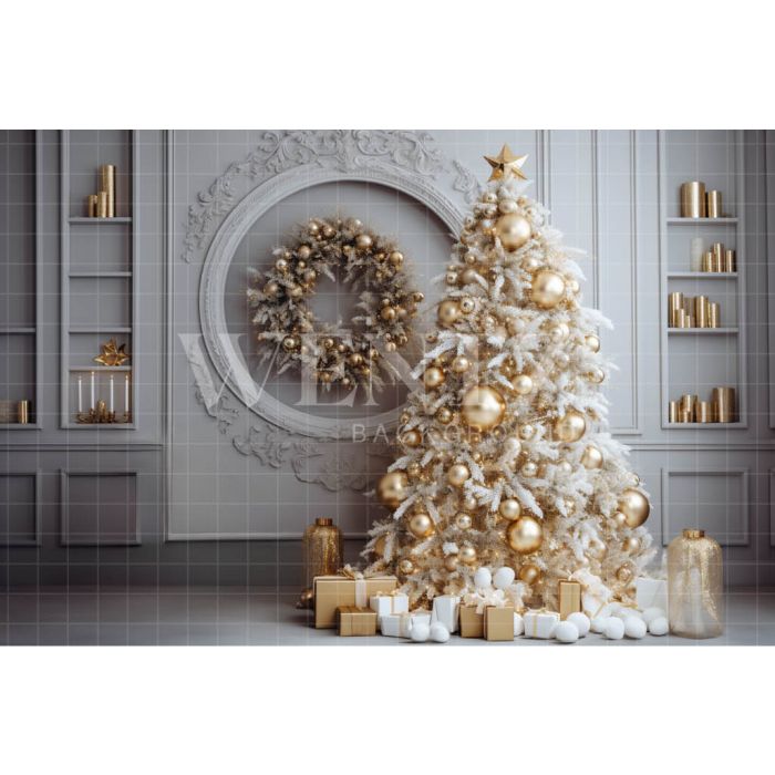 Fundo Fotográfico em Tecido Árvore de Natal Dourada / Backdrop 4052