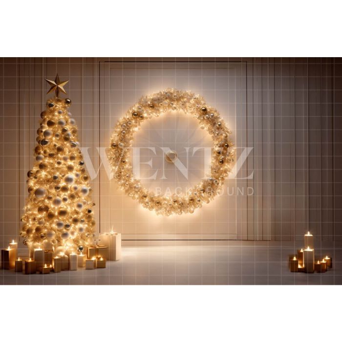 Fundo Fotográfico em Tecido Cenário de Natal com Luzes Douradas / Backdrop 4054