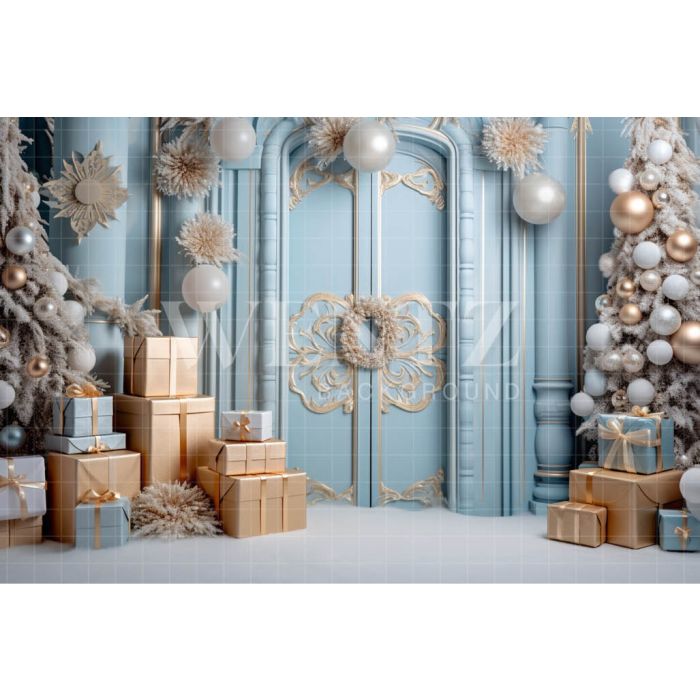 Fundo Fotográfico em Tecido Cenário de Natal Azul Pastel / Backdrop 4151