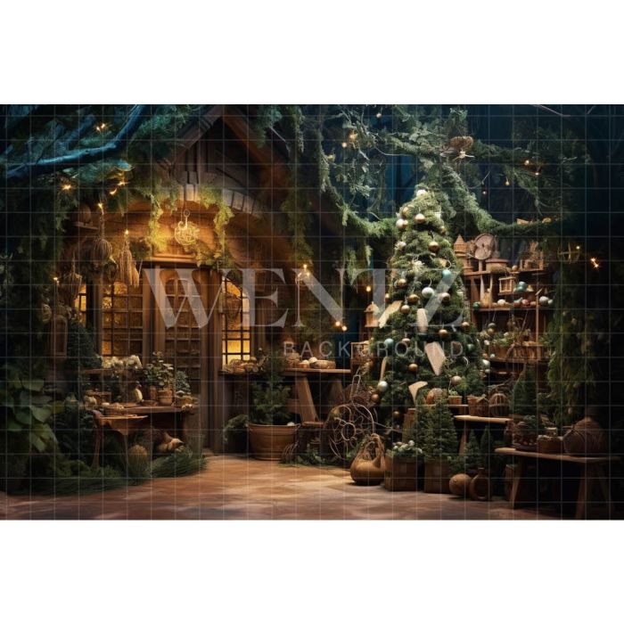 Fundo Fotográfico em Tecido Cenário de Natal com Árvore / Backdrop 4260