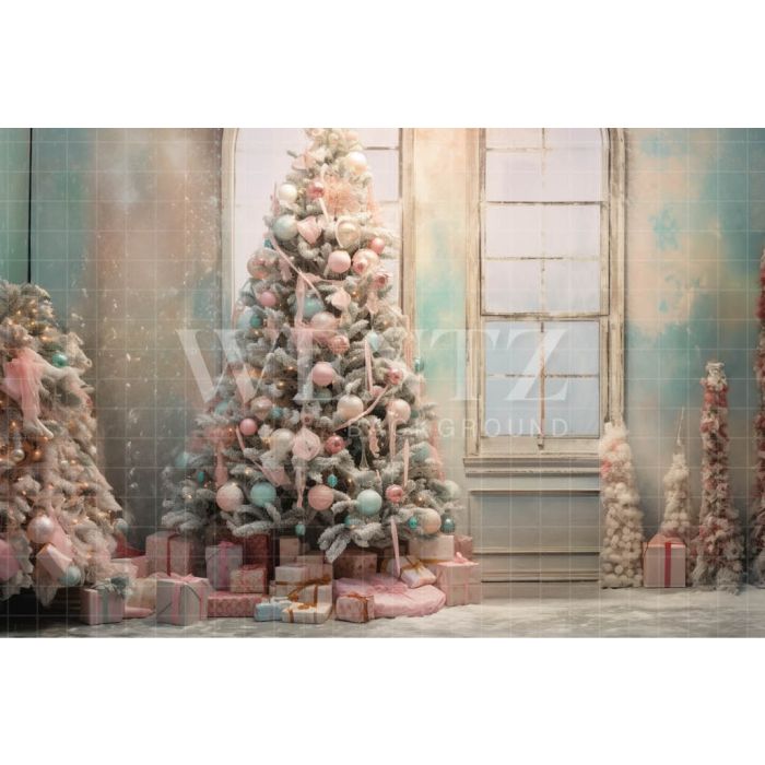Fundo Fotográfico em Tecido Árvore de Natal Candy Color / Backdrop 4601
