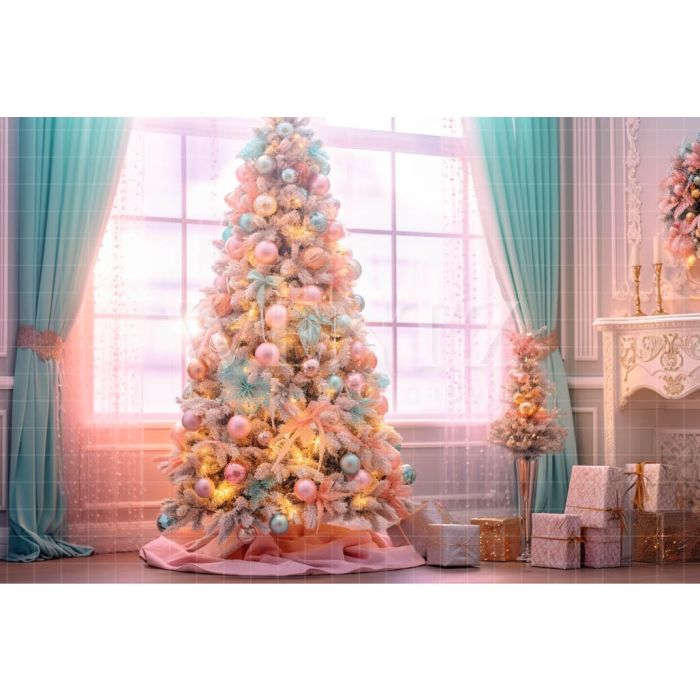 Fundo Fotográfico em Tecido Árvore de Natal Candy Color / Backdrop 4602