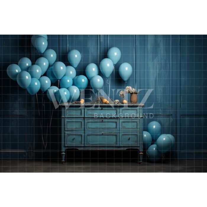 Fundo Fotográfico em Tecido Sala com Balões Azuis / Backdrop 4870