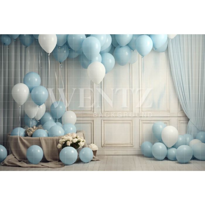 Fundo Fotográfico em Tecido Sala com Balões Azul / Backdrop 4898