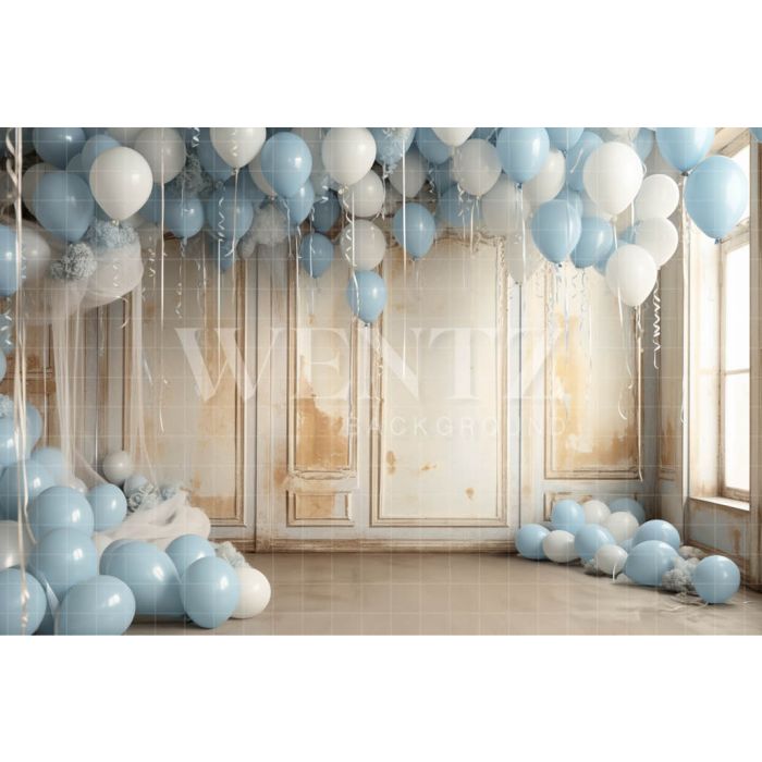 Fundo Fotográfico em Tecido Sala com Balões Azuis / Backdrop 4899