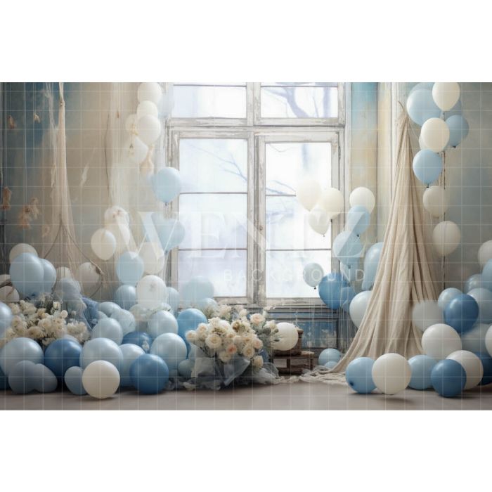 Fundo Fotográfico em Tecido Sala com Balões Azuis / Backdrop 4900