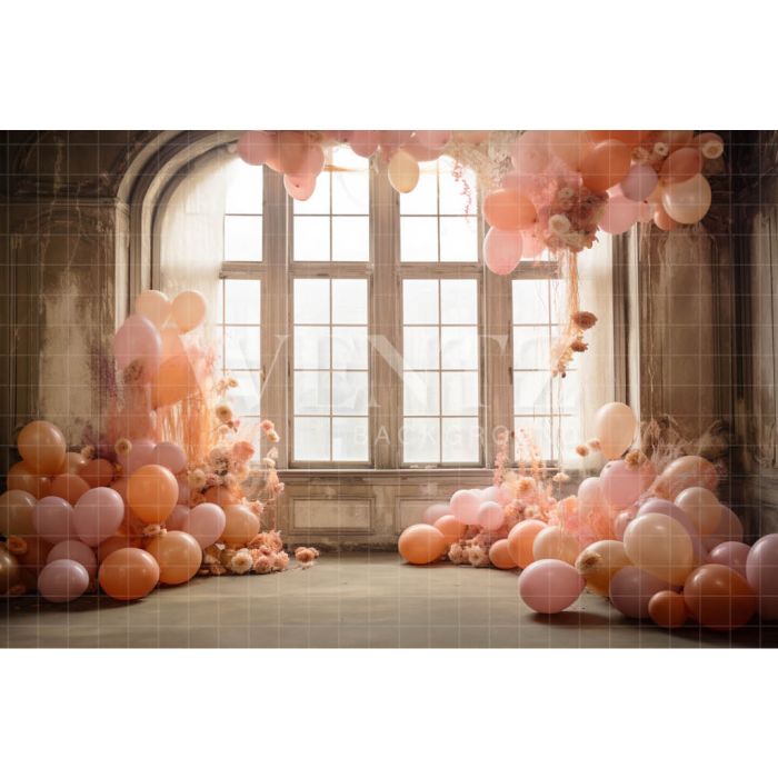 Fundo Fotográfico em Tecido Cenário com Balões Rosa / Backdrop 4919