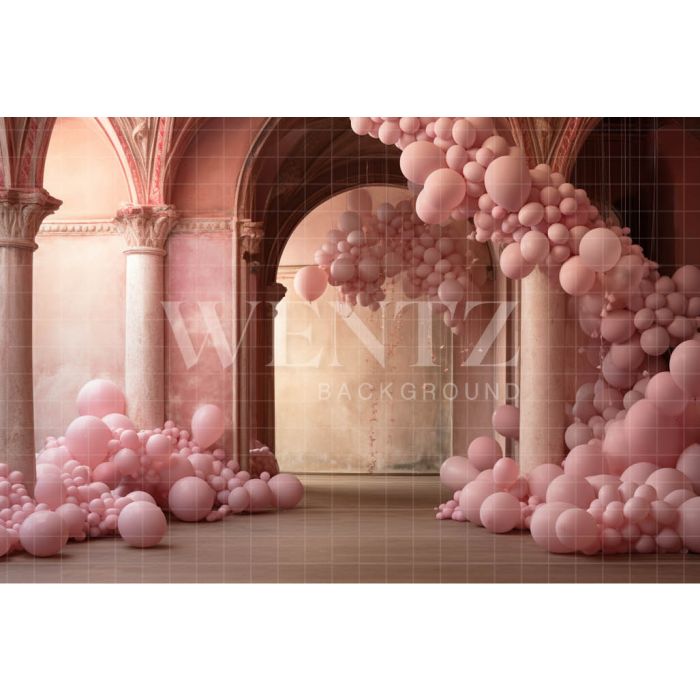 Fundo Fotográfico em Tecido Cenário com Balões Rosa / Backdrop 4920