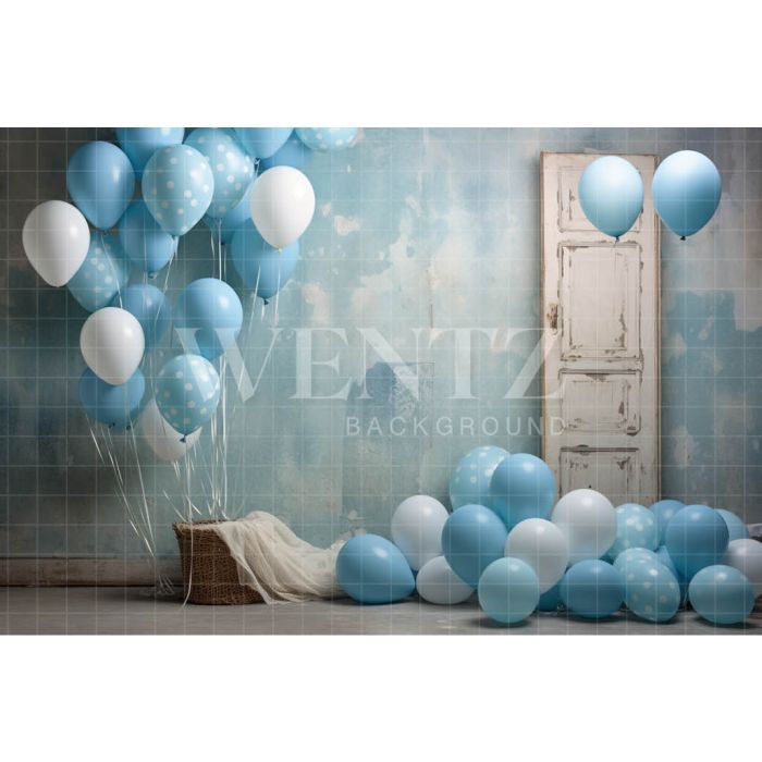 Fundo Fotográfico em Tecido Balões Azuis e Brancos / Backdrop 4922