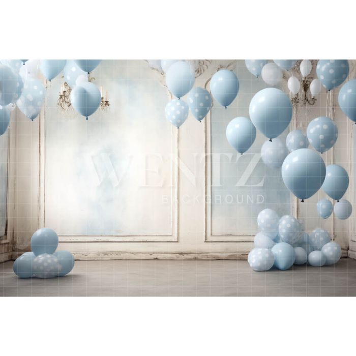 Fundo Fotográfico em Tecido Balões Azuis e Brancos / Backdrop 4923