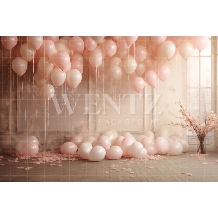 Fundo Fotográfico em Tecido Sala com Balões Rosa / Backdrop 4929