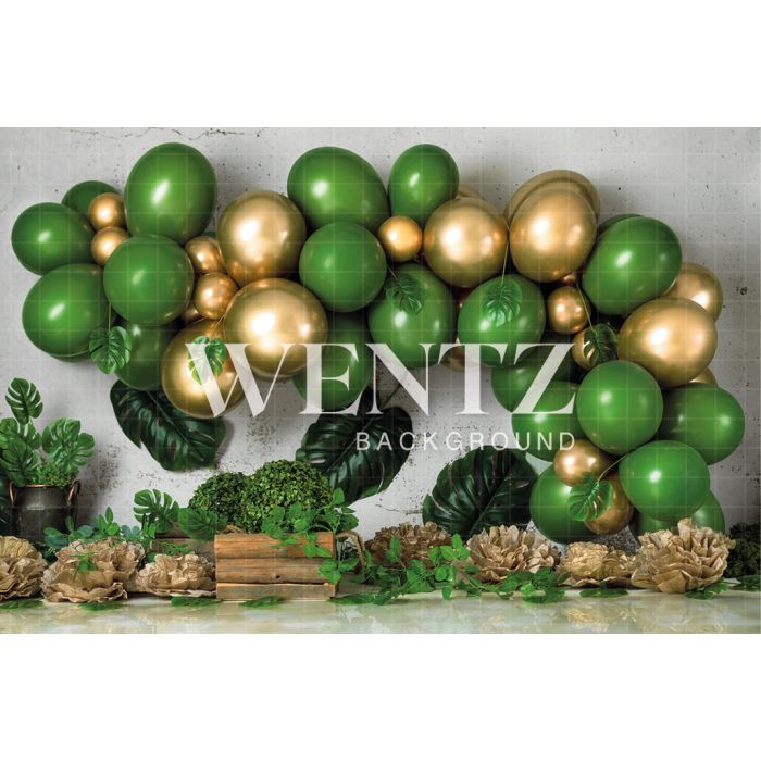 Fundo Fotográfico em Tecido Smash the Cake Balão Verde e Dourado / Backdrop 2276