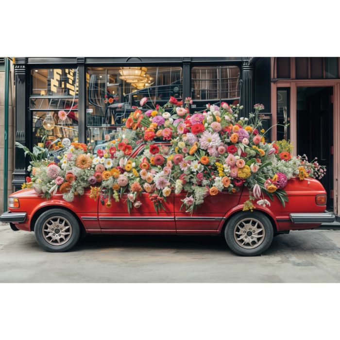 Fundo Fotográfico em Tecido Dia dos Namorados Carro com Flores 2024 / Backdrop 6035