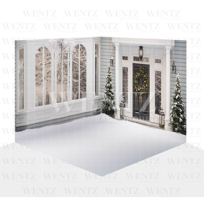 Fundo Fotográfico em Tecido Cenário Fachada Branca de Natal 3D / WTZ179