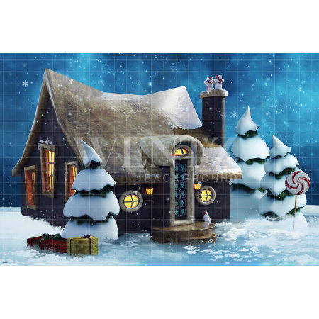 Fundo Fotográfico em Tecido Casa e Pinheiro Natal / Backdrop 1562