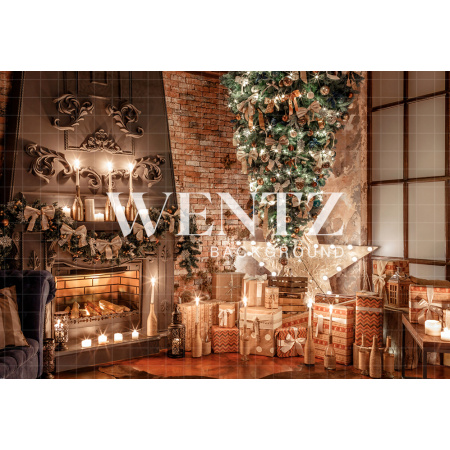 Fundo Fotográfico Tecido Lareira e Pinheiro de Natal / Backdrop 1929