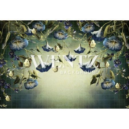 Fundo Fotográfico em Tecido Flores azuis e Borboletas / Backdrop 2103