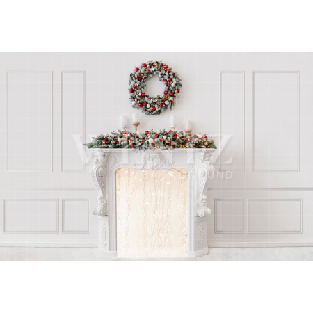 Fundo Fotográfico em Tecido Lareira Branca de Natal com Guirlanda / Backdrop 2157