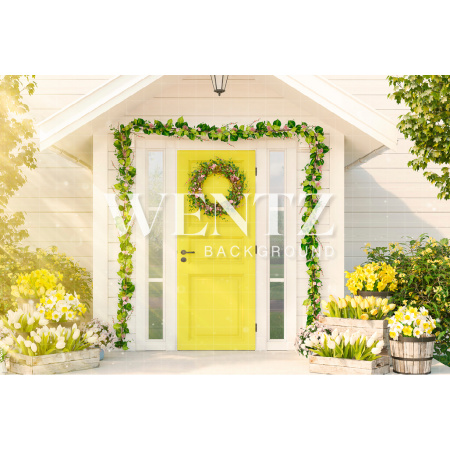 Fundo Fotográfico em Tecido Casa Branca com Flores / Backdrop 2188