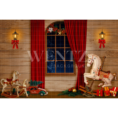 Fundo Fotográfico em Tecido Sala de Natal com Brinquedos / Backdrop 2192