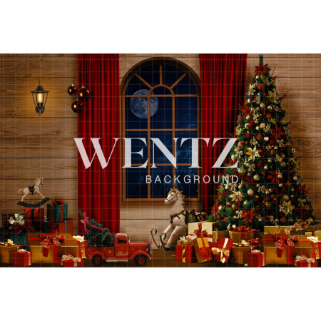 Fundo Fotográfico em Tecido Sala Mágica de Natal com Pinheiro e a Lua / Backdrop 2193