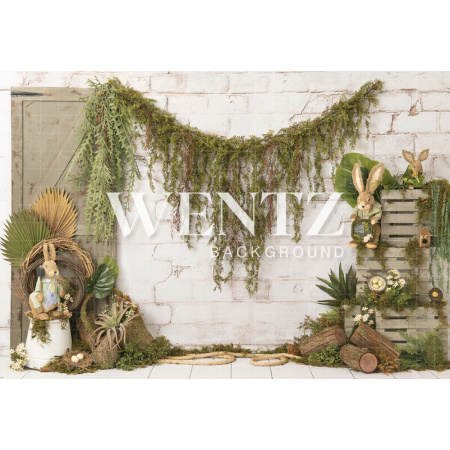 Fundo Fotográfico em Tecido Páscoa Natureza com Coelhos / Backdrop 2224