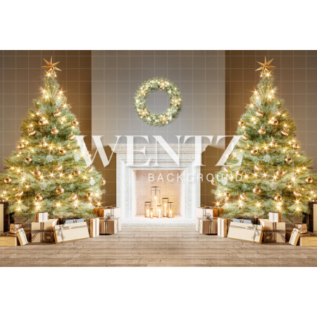 Fundo Fotográfico em Tecido Sala de Natal Dourada / Backdrop 2321