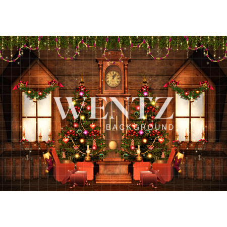 Fundo Fotográfico em Tecido Sala de Natal com Relógio / Backdrop 2327