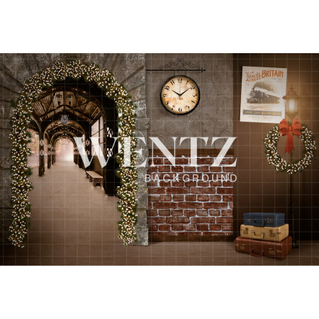 Fundo Fotográfico em Tecido Estação de Trem Natal / Backdrop 2474