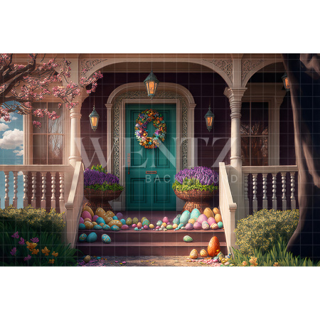 Fundo Fotográfico em Tecido Varanda com Ovos de Páscoa / Backdrop 2621