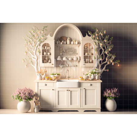 Fundo Fotográfico em Tecido Cozinha com Flores / Backdrop 2636