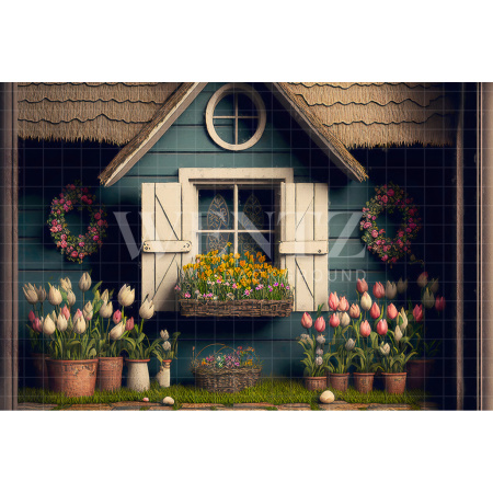 Fundo Fotográfico em Tecido Cabana com Janela Branca / Backdrop 2637